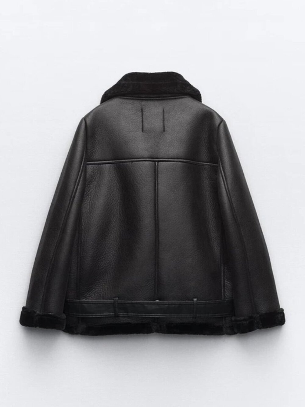 Zara Black Double-Faced Faux Shearling Biker Jacket - Picture 3 of 11